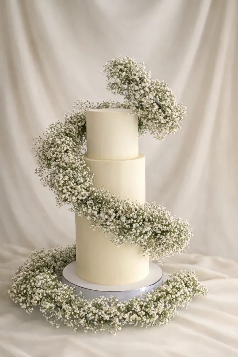 Wedding cake Dijon Bourgogne Franche-Comté blanc avec gypsophile romantique