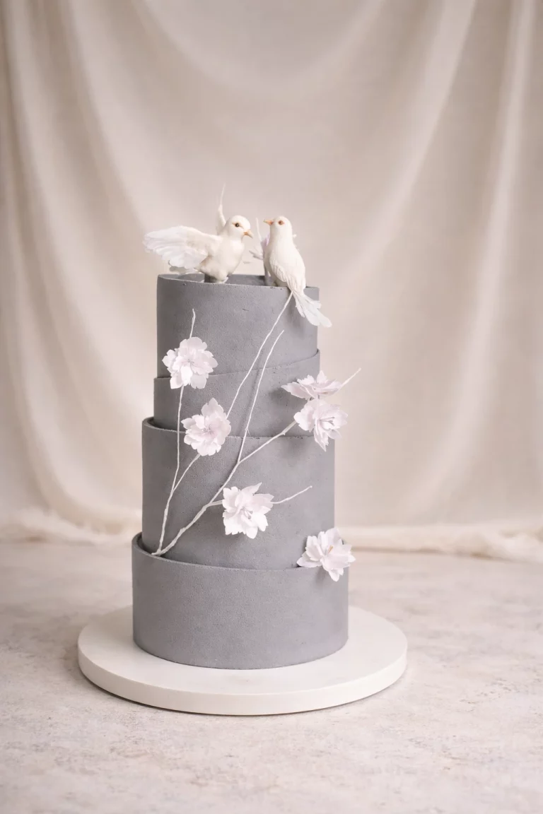 Wedding cake Dijon Bourgogne Franche-Comté gris minimaliste avec fleurs artisanales