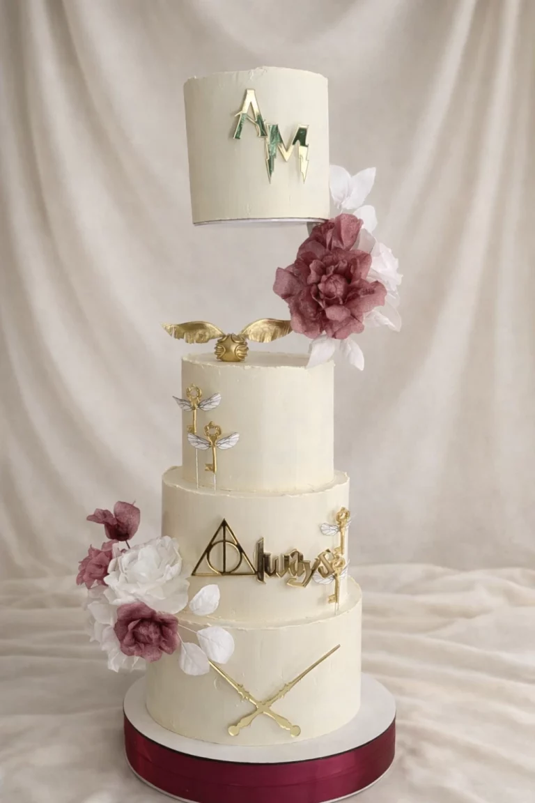 Wedding cake personnalisé avec initiales et fleurs élégantes Dijon Bourgogne Franche-Comté